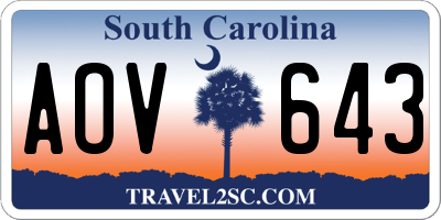 SC license plate AOV643