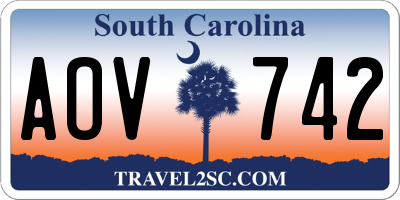SC license plate AOV742