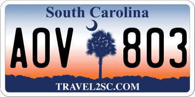 SC license plate AOV803