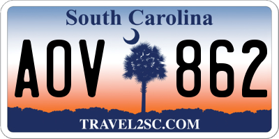SC license plate AOV862