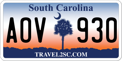 SC license plate AOV930
