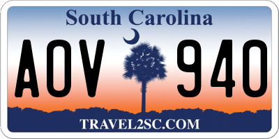 SC license plate AOV940