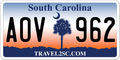 SC license plate AOV962