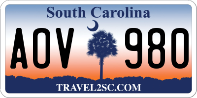 SC license plate AOV980