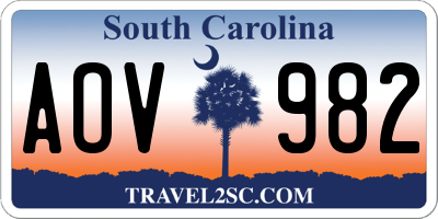 SC license plate AOV982