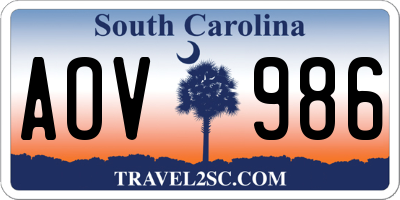 SC license plate AOV986