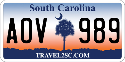 SC license plate AOV989