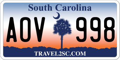 SC license plate AOV998
