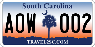 SC license plate AOW002