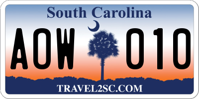 SC license plate AOW010
