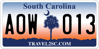 SC license plate AOW013