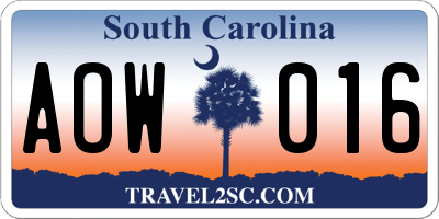 SC license plate AOW016