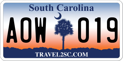 SC license plate AOW019