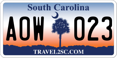 SC license plate AOW023