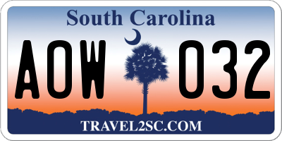 SC license plate AOW032