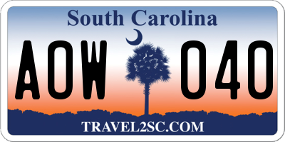 SC license plate AOW040