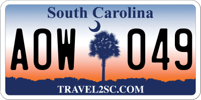 SC license plate AOW049