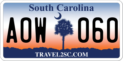 SC license plate AOW060