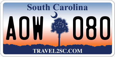 SC license plate AOW080