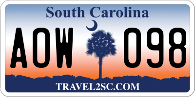 SC license plate AOW098