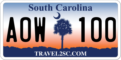 SC license plate AOW100