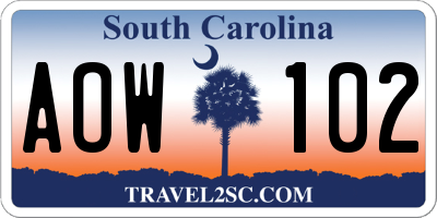 SC license plate AOW102