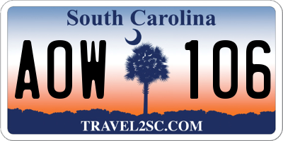 SC license plate AOW106