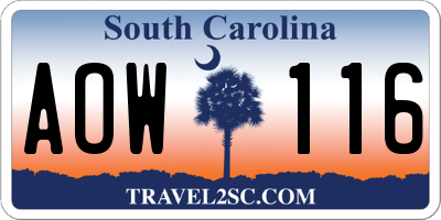 SC license plate AOW116