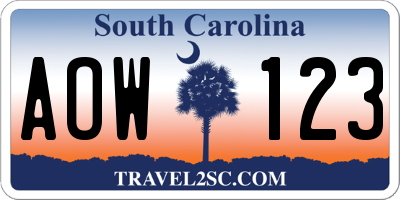 SC license plate AOW123