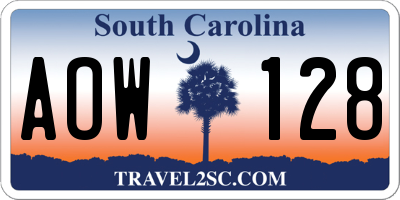 SC license plate AOW128