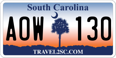 SC license plate AOW130