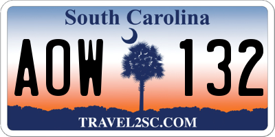 SC license plate AOW132