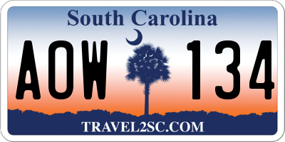 SC license plate AOW134