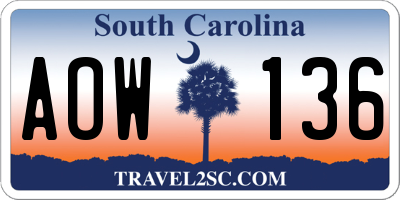 SC license plate AOW136