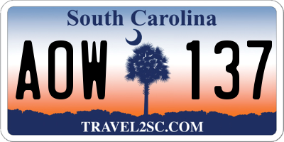 SC license plate AOW137