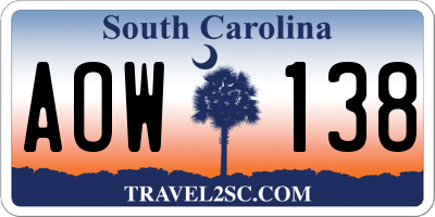 SC license plate AOW138