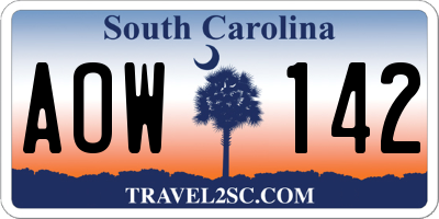 SC license plate AOW142