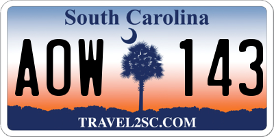 SC license plate AOW143