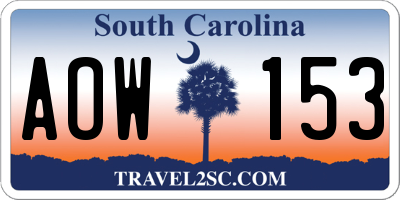 SC license plate AOW153