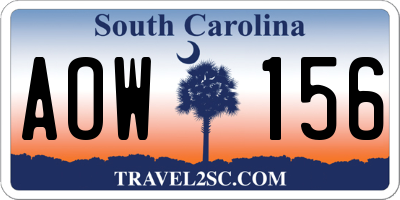 SC license plate AOW156
