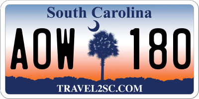 SC license plate AOW180