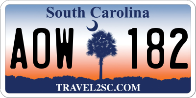 SC license plate AOW182