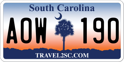 SC license plate AOW190