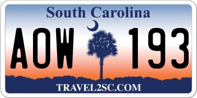 SC license plate AOW193