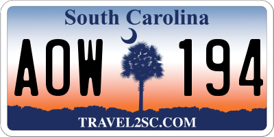 SC license plate AOW194