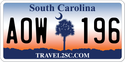 SC license plate AOW196
