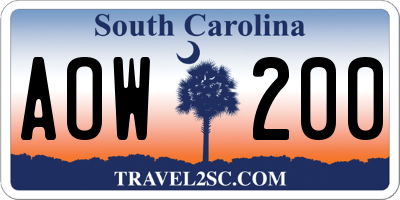 SC license plate AOW200