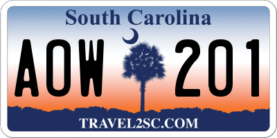 SC license plate AOW201