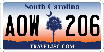 SC license plate AOW206