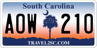 SC license plate AOW210